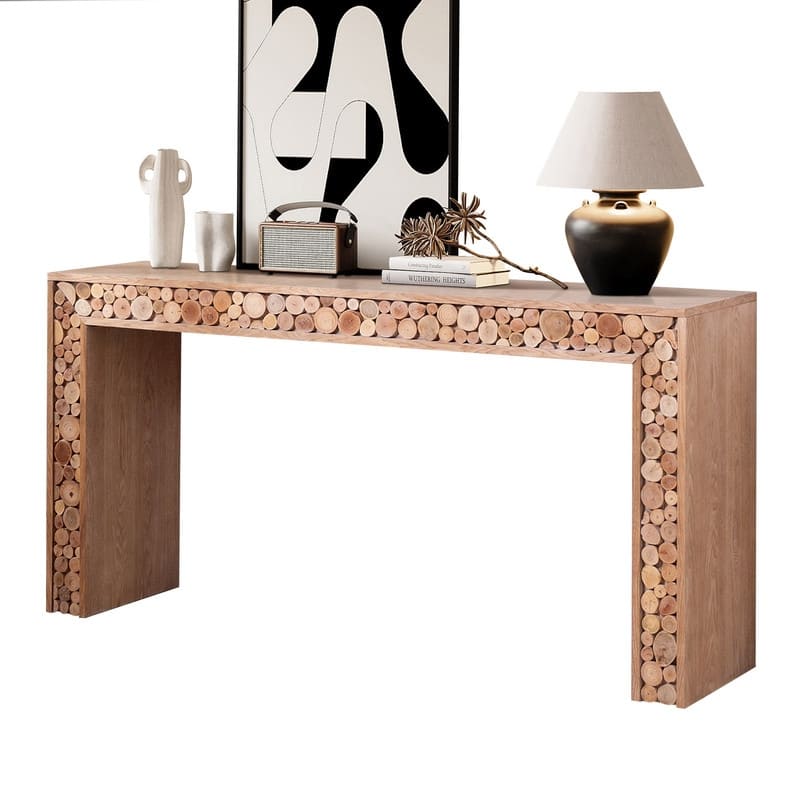 Rustic Wood Console Table with Natural Log Accents for Entryway or Hallway Display and Organization