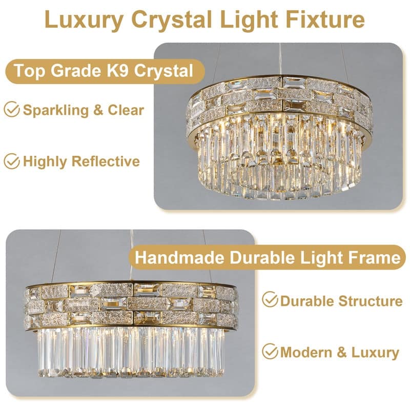 KAYLA Crystal Chandelier - Large K9 Crystal Pendant Light for High Ceilings, Entryway, Foyer, Dining Room & Living Room