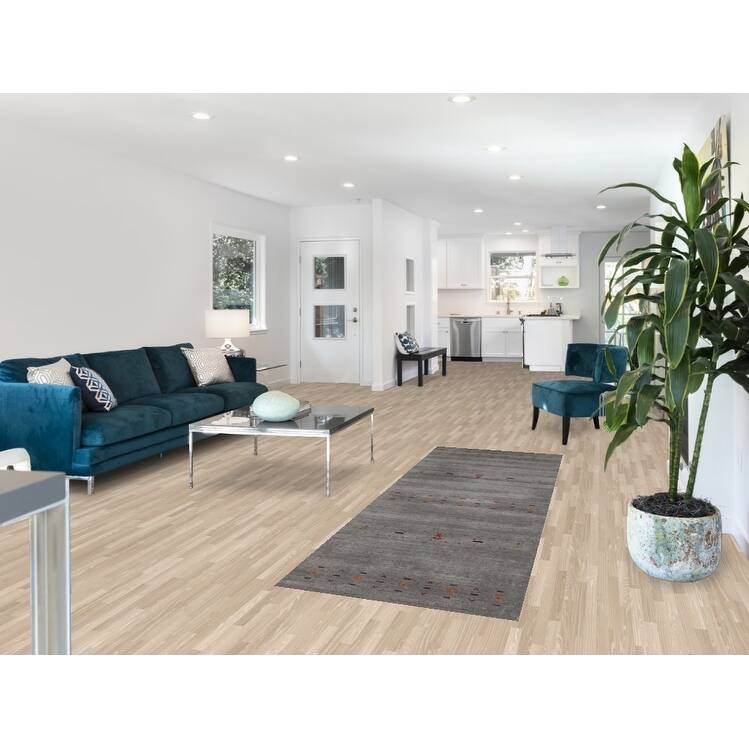 Hand Knotted Oriental 100% Wool Carpet Tribal Animal Pictorial Greys & Charcoal Gabbeh Runner Rug - 7' 10'' X 2' 8''