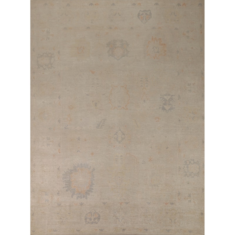 Vegetable Dye Oushak Turkish Area Rug Handmade Beige Wool Carpet - 8'0"x 9'10"