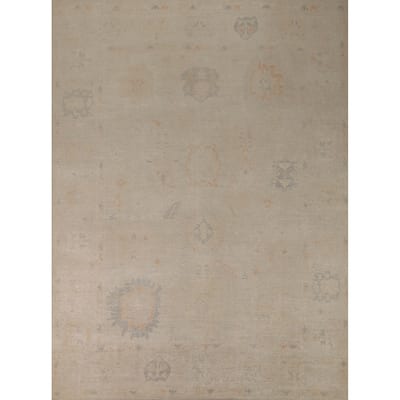 Vegetable Dye Oushak Turkish Area Rug Handmade Beige Wool Carpet - 8'0"x 9'10"