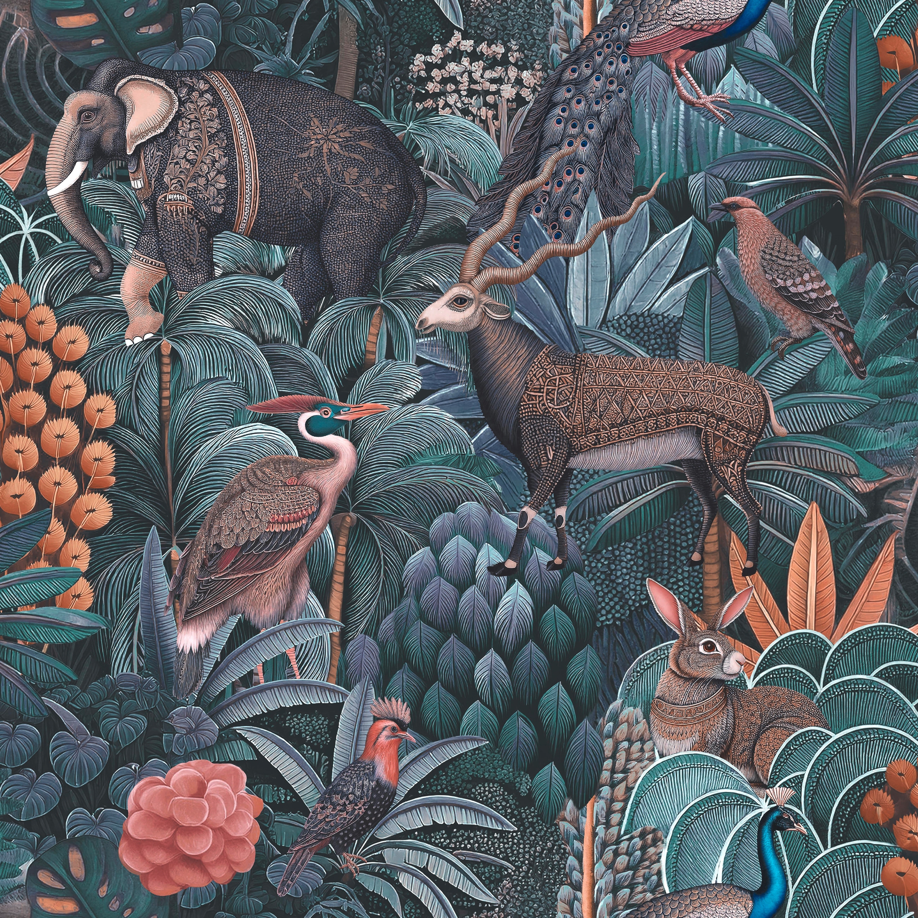 Graham & Brown Jungle Jamboree Navy & Teal Wallpaper