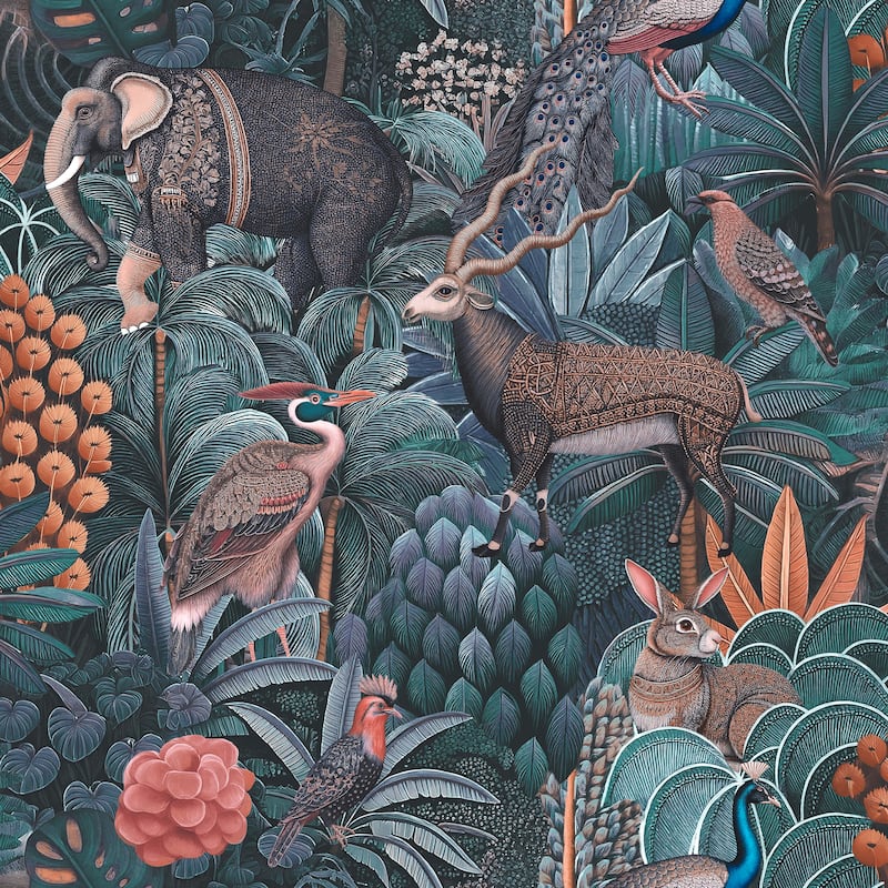 Graham & Brown Jungle Jamboree Navy & Teal Wallpaper
