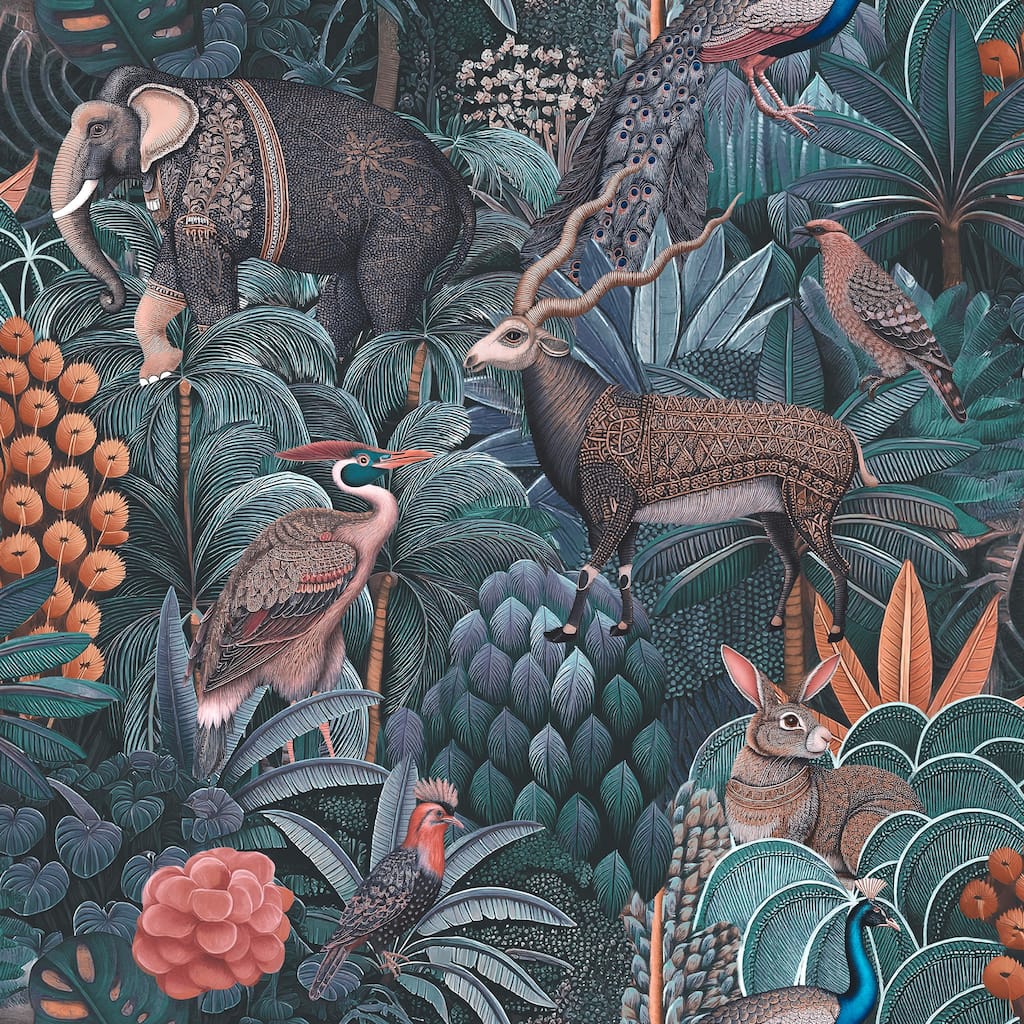 Graham & Brown Jungle Jamboree Navy & Teal Wallpaper
