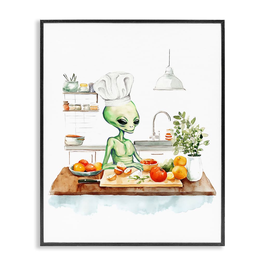 Stupell Chef Alien in Kitchen Framed Giclee Art Design By Lil' Rue