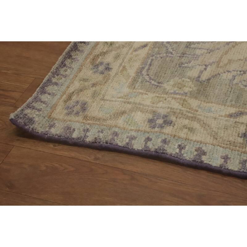 Vegetable Dye Wool Oushak Turkish Area Rug, Floral Geometric Carpet - 11' 9'' X 9' 3''