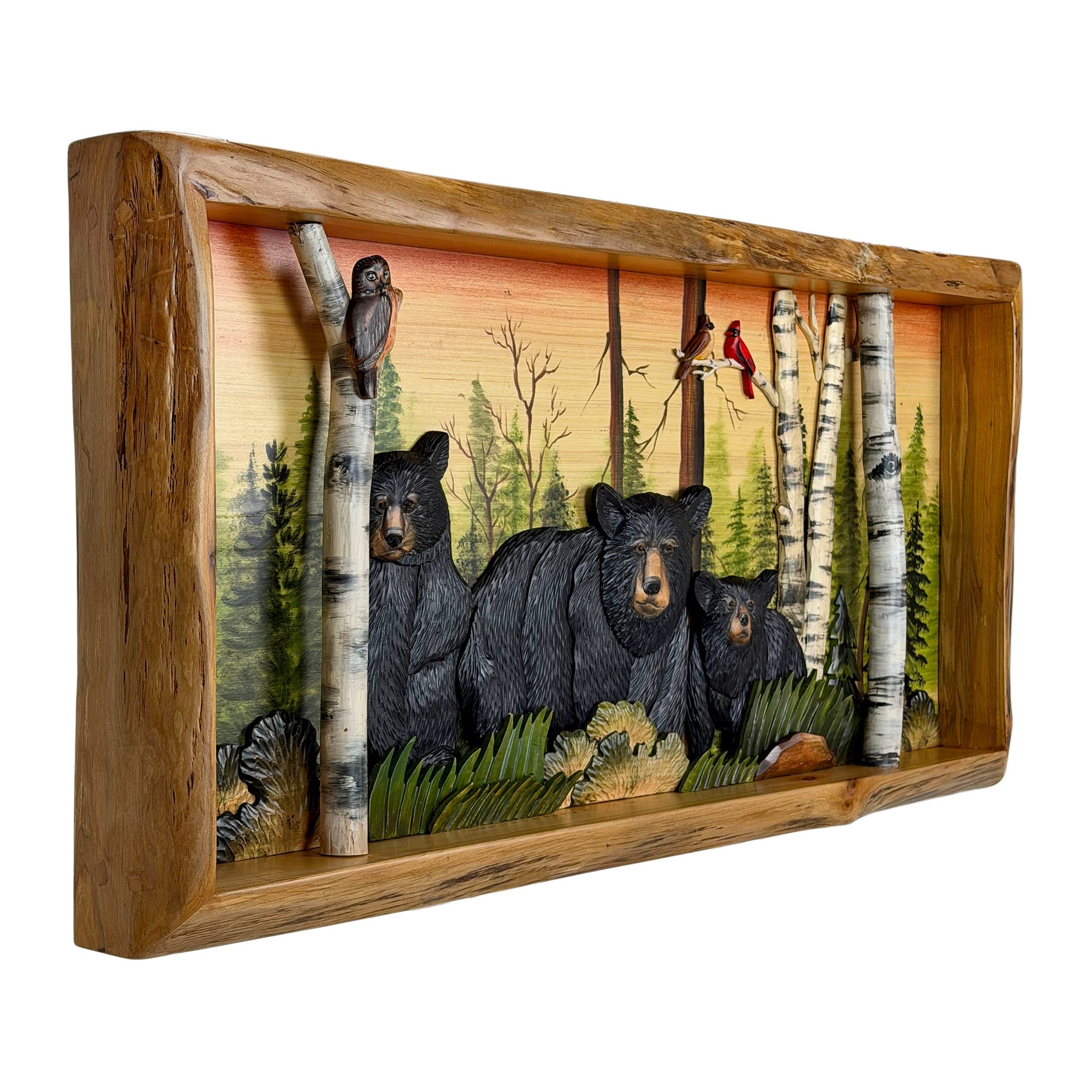 Rustic Bear Family In Woods Intarsia Wood Wall Sculpture 35.5X18
