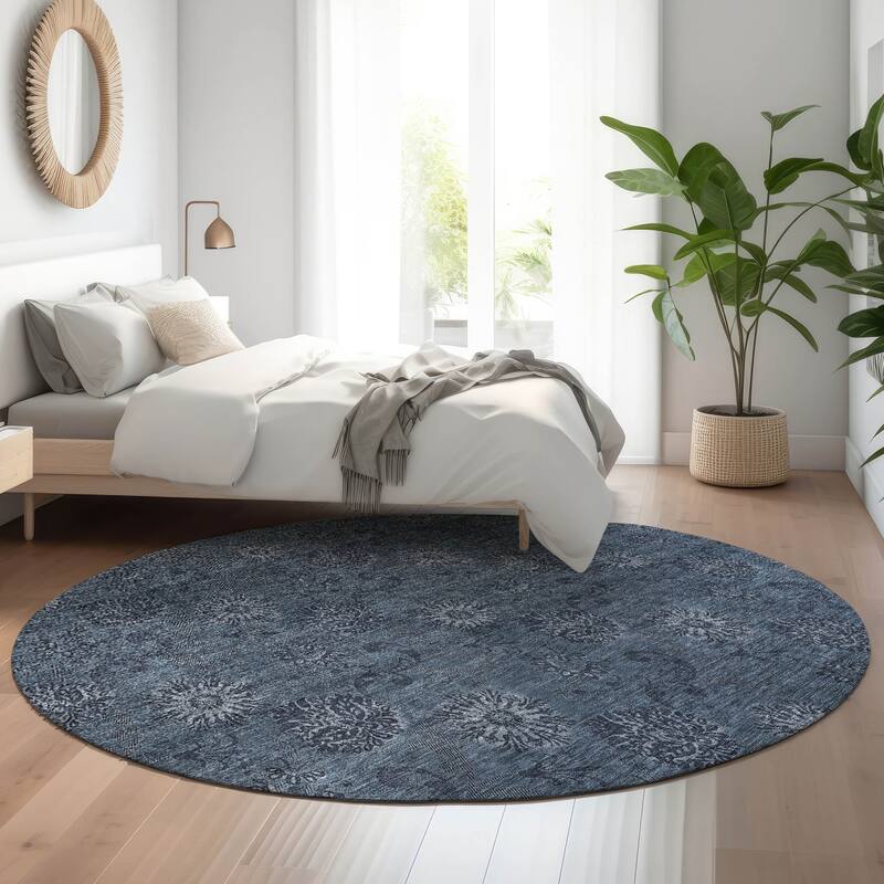 Premium Washable Super Soft Floral Imprint Mayfield Rug - Blue - 8' x 8' - Round