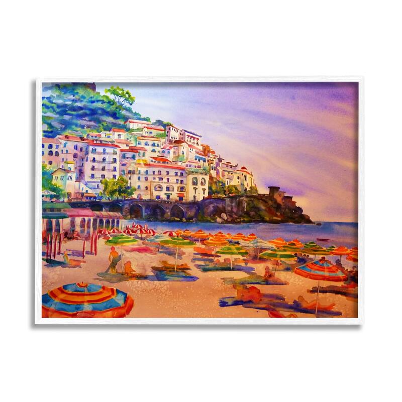 Stupell Summer Beach Landscape Framed Giclee Art Design by MB Cunningham - 30 x 24 - White