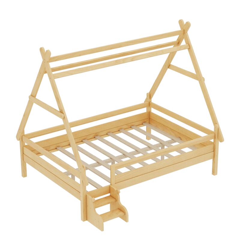 Childlike Fun House-shaped Platform Bed Frame with Low Profile Stairs