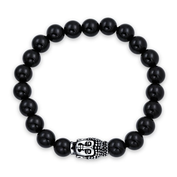 Buddha Black Onyx Bead Strand Stretch Beads Bracelet Silver Plated. Opens flyout.