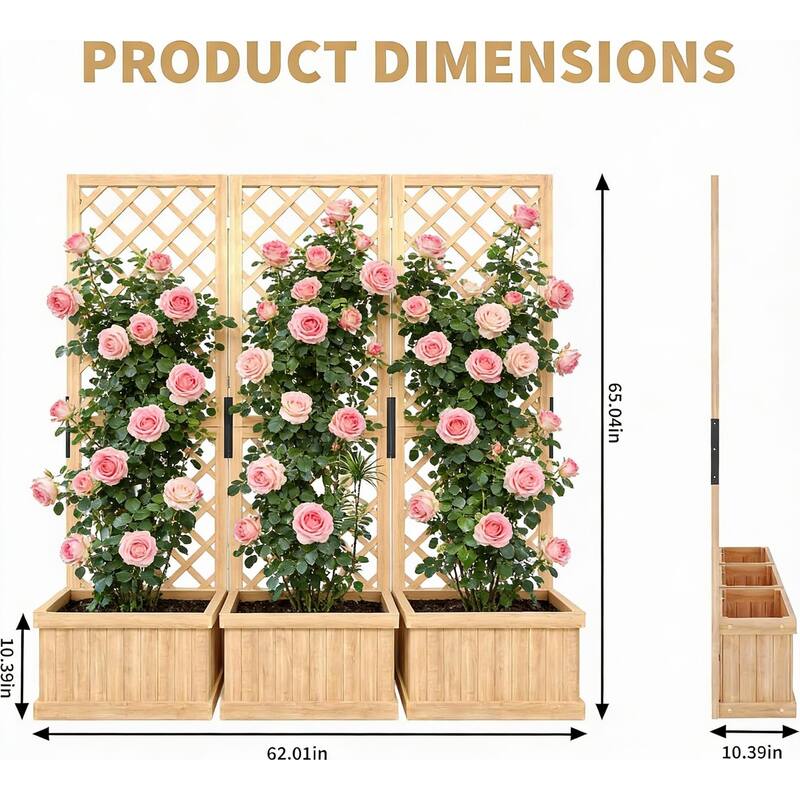 65IN Tall Wood Planter, Wooden Privacy Screens Garden Beds , with Trellis