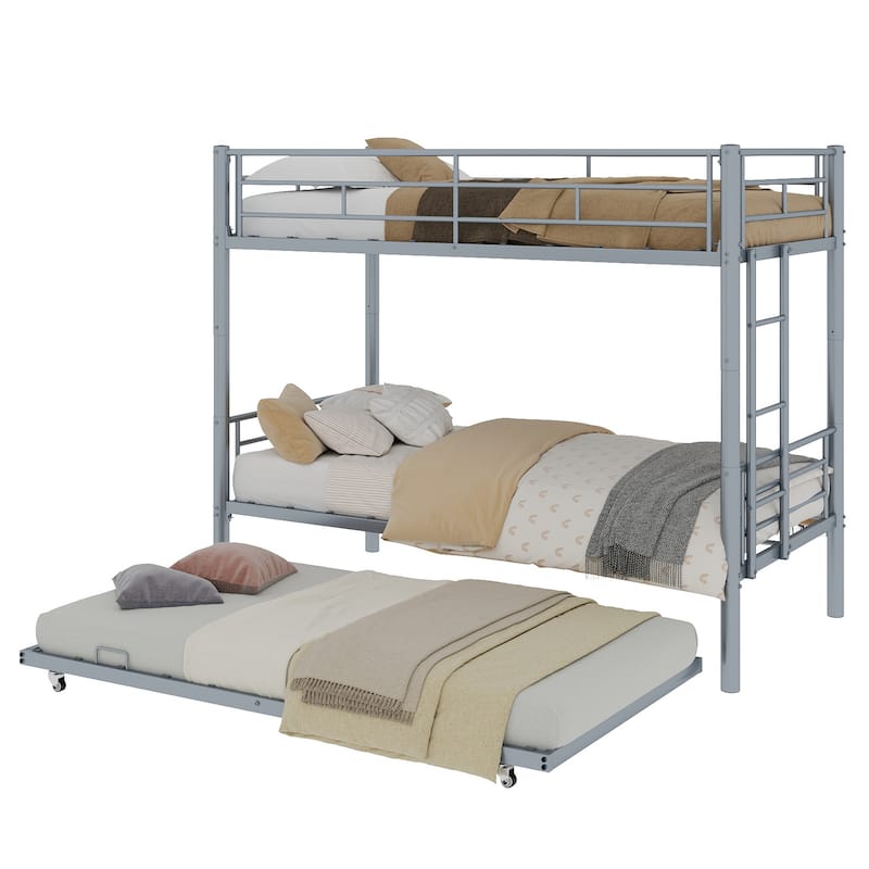 GDFStudio - Heavy-Duty Metal Twin over Twin Bunk Bed with Guardrail