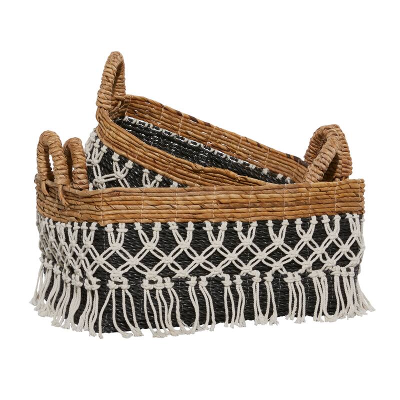 Black Banana Leaf Bohemian Storage Basket (Set of 3) - S/3 23", 22", 18"W