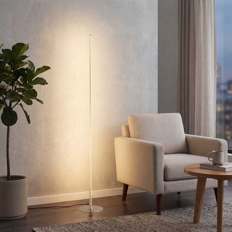 Cairo 59.5" LED Integrated Floor Lamp, Chrome by JONATHAN Y - 59.5" H x 8" W x 8" D - Gold
