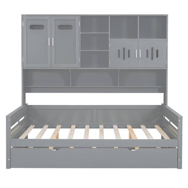 slide 2 of 14, Full Wooden Daybed With Size Trundle and All-in-One Cabinet, Grey Grey