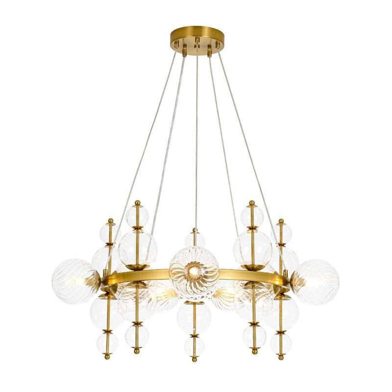 Mid-Century 10-Light Glass Globe Bubble Round Wheel Chandelier