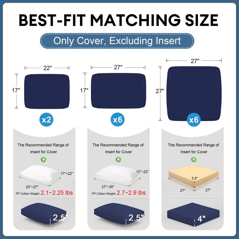 FINCATI 27" × 27" Outdoor Cushion Replacement Cover, Cushion Slipcover for Sectionals, Patio Seat Cover 27 Inches (COVER ONLY!)