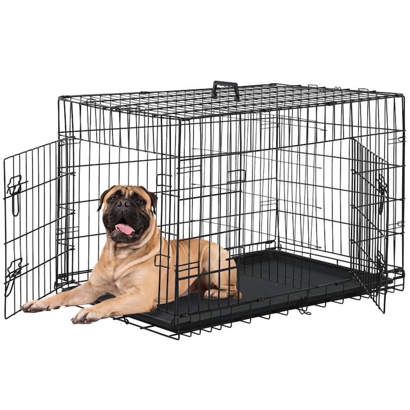 Mylo Metal Double Door Folding Wire Pet Crate with Divider by Furniture of America