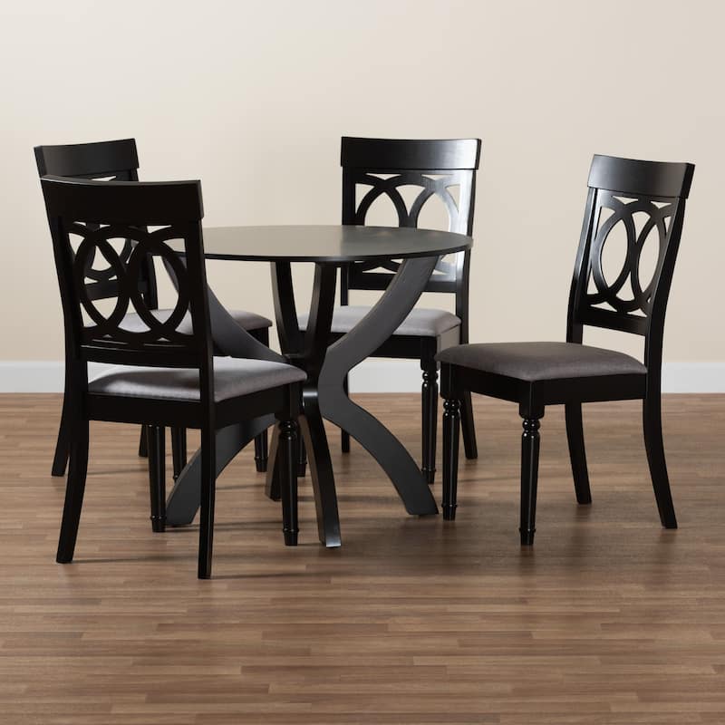 Velia Modern Fabric and Dark Brown Finished Wood 5-Piece Dining Set