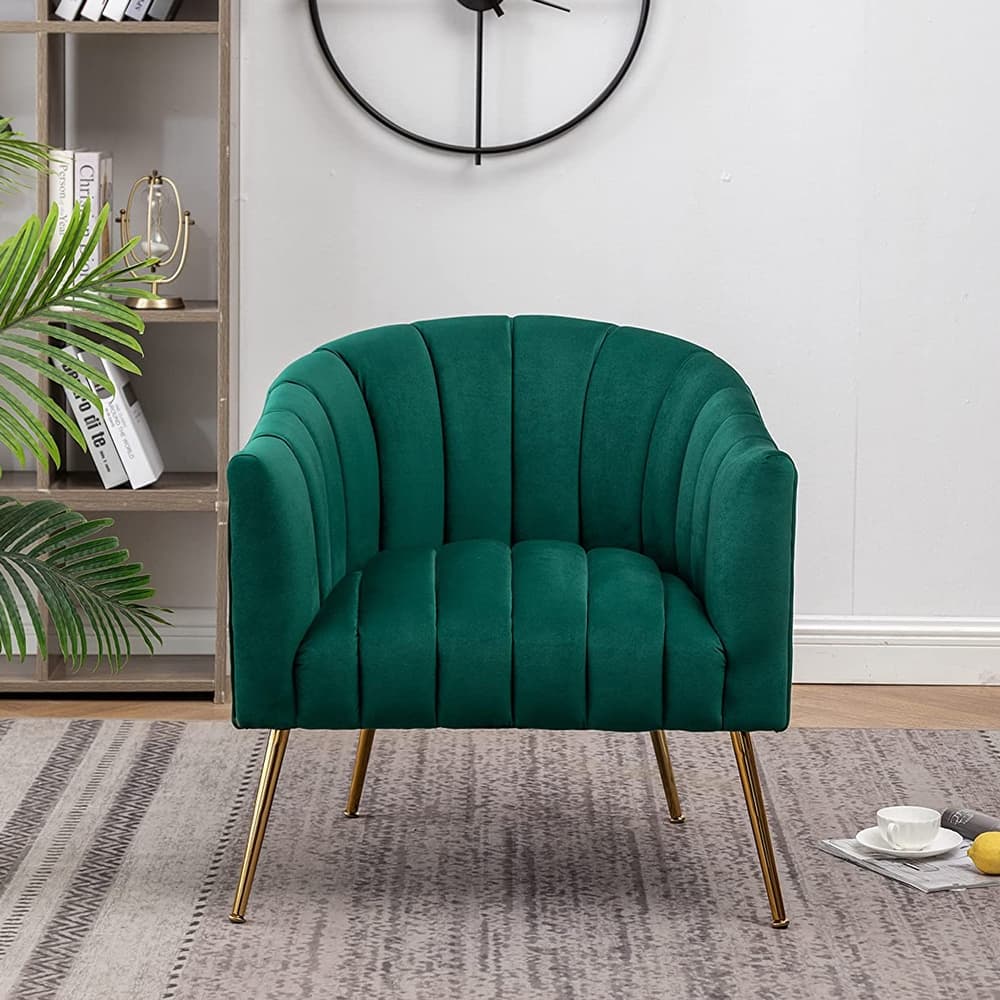 SEYNAR Modern Glam Velvet Accent Vanity Chair with Golden Metal Legs for Living Room