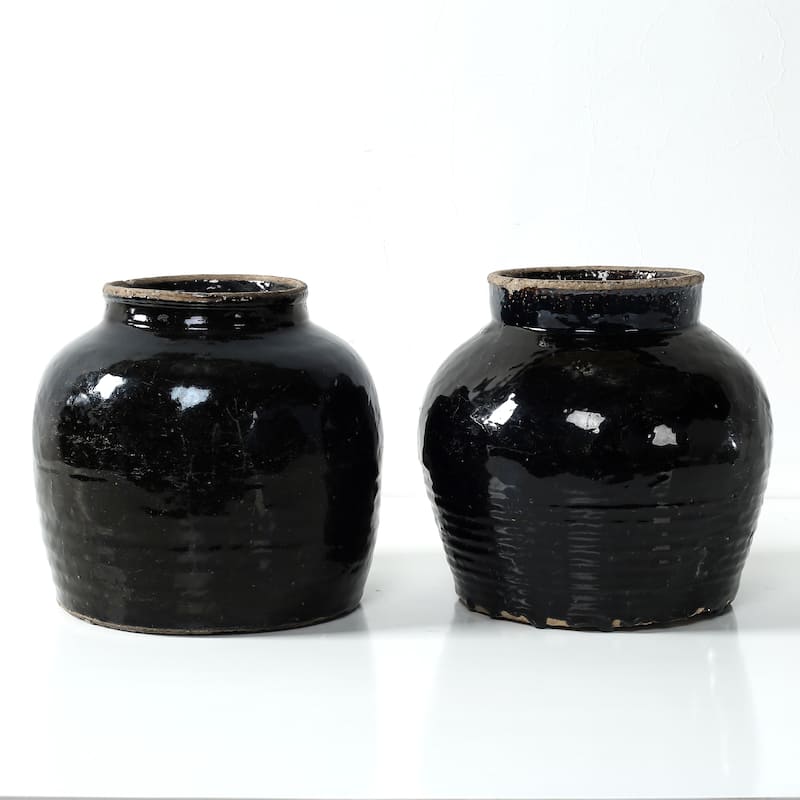 Artissance Large Vintage Oil Pot With Black Glaze, 11 Inch Tall (Size & Finish Vary)