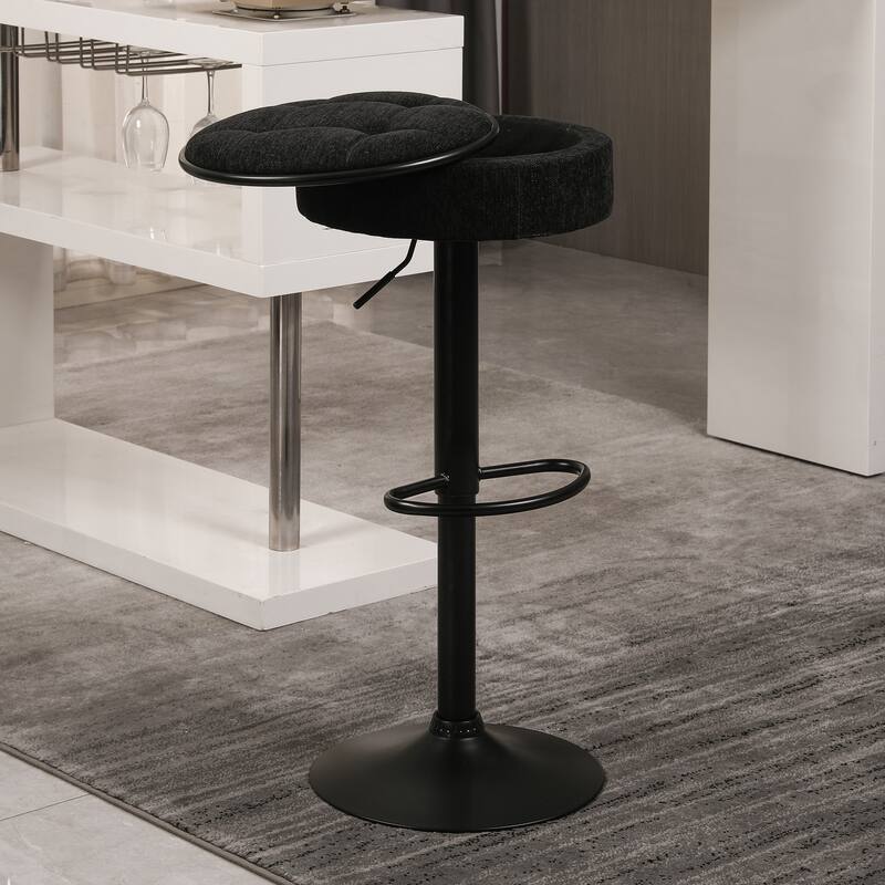 Modern PU Height Adjustable Swivel Bar Stool with Storage, Set of 2