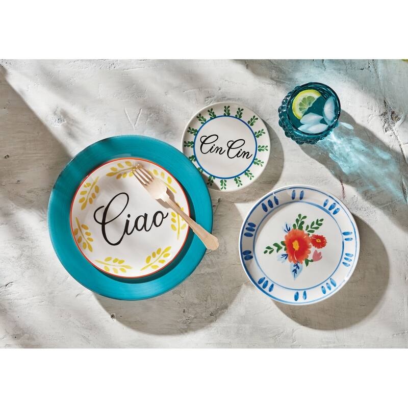 Dolce Vita Ciao Appetizer Plates Set of 4 Yellow Ceramic 8x8 Inch Dishwasher Safe for Spring and Summer Dining