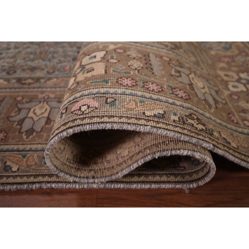 Light Blue Geometric Tabriz Persian Vintage Rug Handmade Wool Carpet - 7'8"x 11'5"