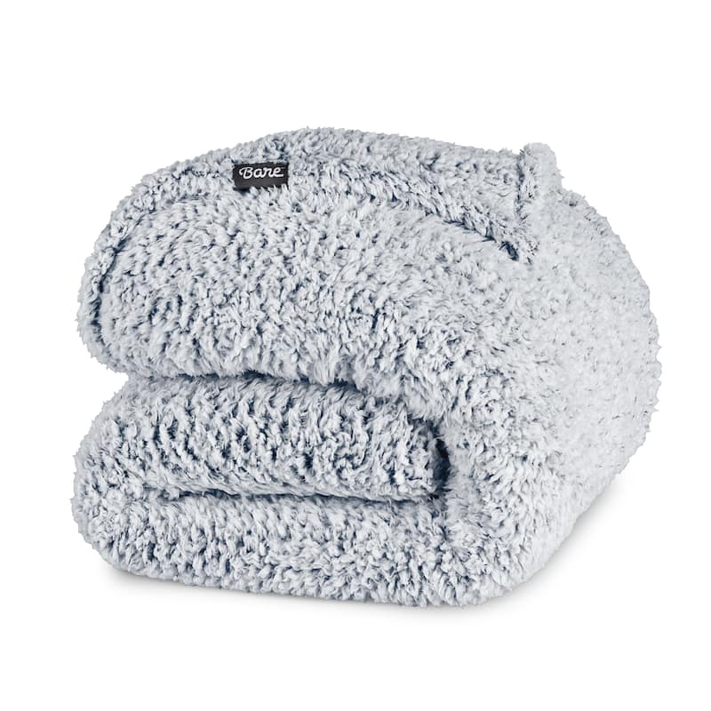 Faux Shearling Blanket - Throw/Travel - Dusty Blue - Tipped