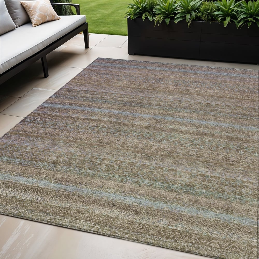 HomeRoots Striped Transitional Rectangle Outdoor Rug
