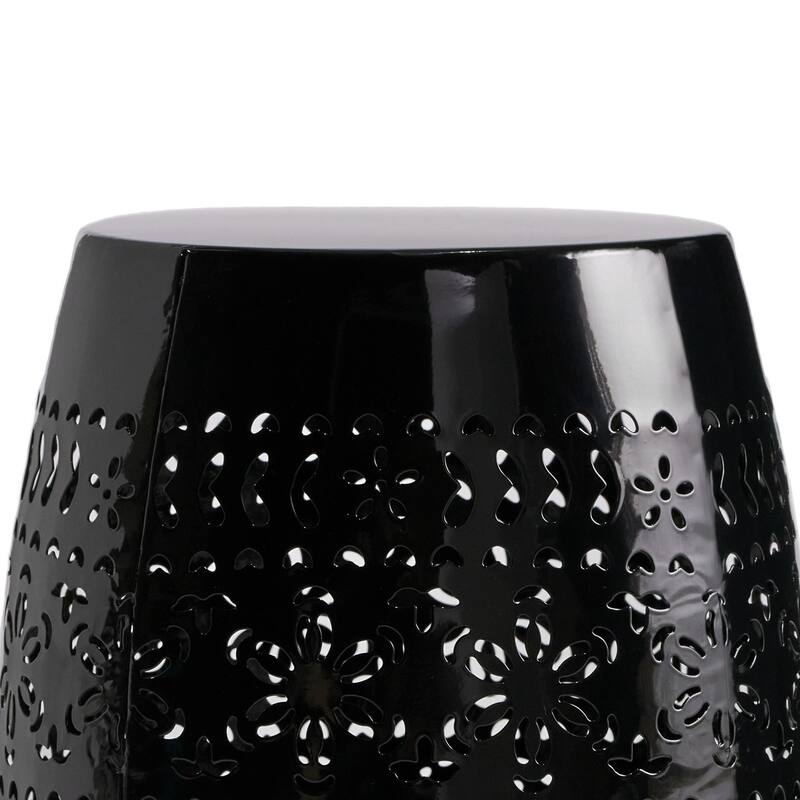 Glena Outdoor End Table, Intricate Lace Cut Design, 12 Inch Black Iron