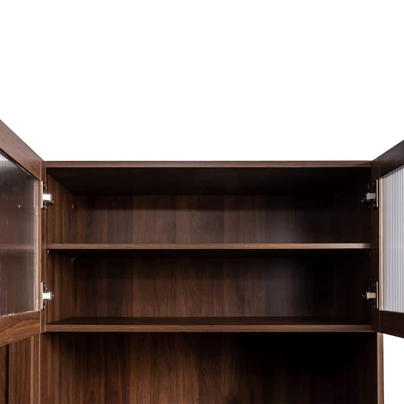 Farmhouse Kitchen Pantry Cabinet with Pull-out Multi-tier Storage Shelf & 4 Doors