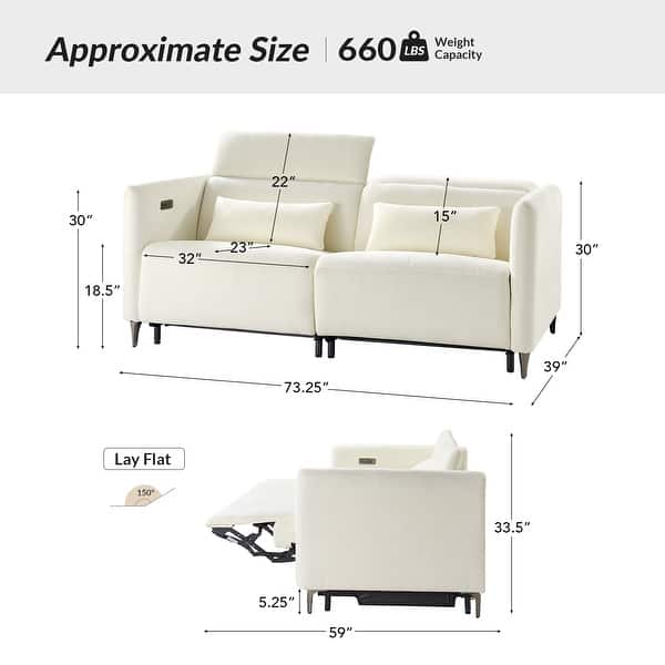 dimension image slide 2 of 3, Ramon Modern Wall-hugging Power Reclining Sofa with USB Ports and Power Headrest and Extended Footrest by HULALA HOME