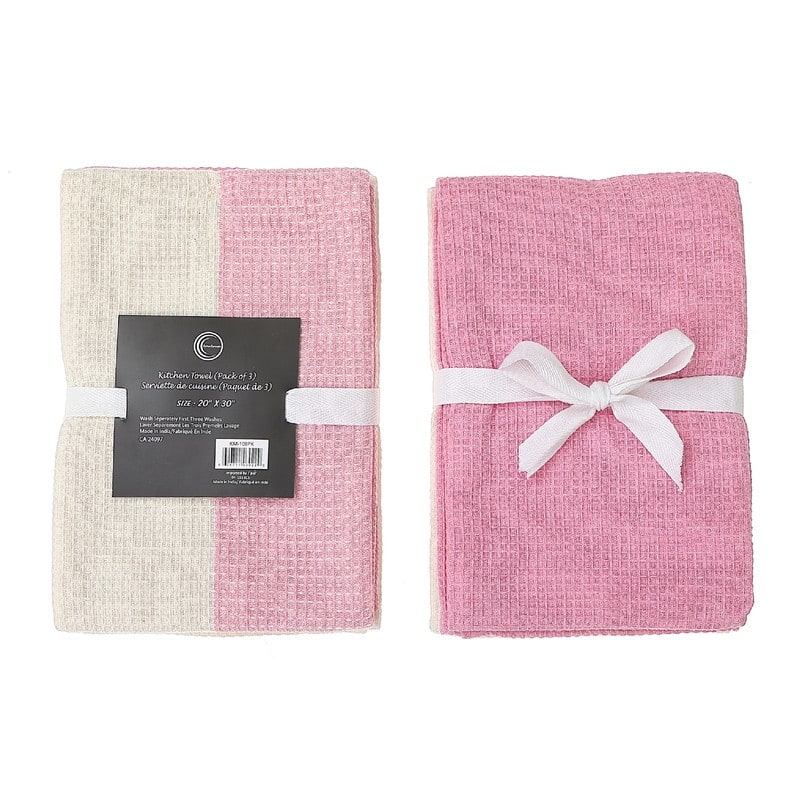 3 Pack Dual Waffle Kitchen Towel Set (Blush)