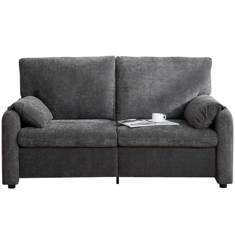 800LBS Down Filled 60 Inch Minimalist Grey Chenille Sofa for Living Room and Bedroom