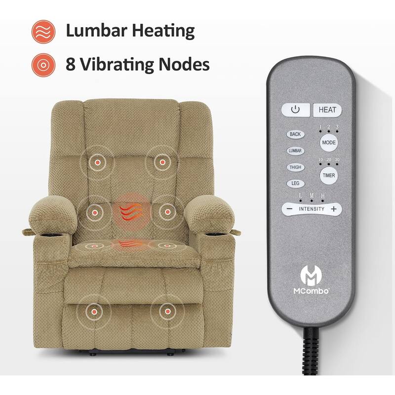 MCombo Large Dual Motor Power Lift Recliner Chair Sofa with Massage and Heat for Tall Elderly People, Fabric 7896