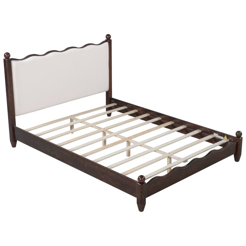Wood Platform Bed with Upholstered Headboard by Harper&Bright Designs