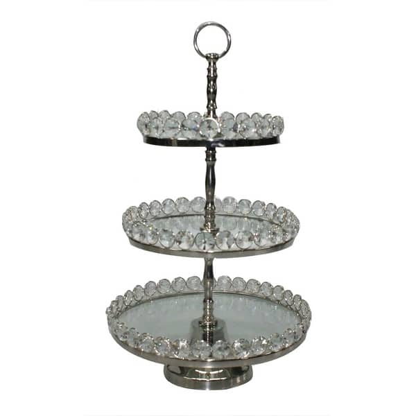 slide 1 of 1, Heim Concept Three-Tier Glass & Nickel Plated Stand with Detachable Crystal Border
