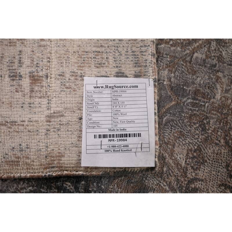 Silver Gray Abstract Indian Area Rug Handmade Wool Carpet - 5'1"x 8'0"