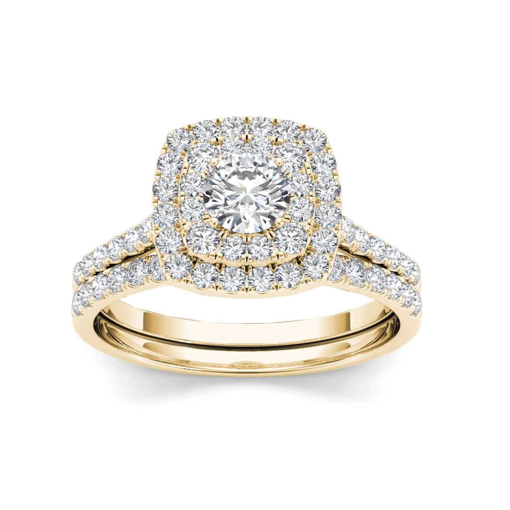 IGI Certified 1 1/4ct TDW Diamond Double Halo Engagement Ring Set in 10K Yellow Gold for Women