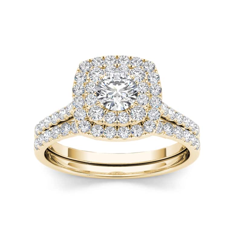 IGI Certified 1 1/4ct TDW Diamond Double Halo Engagement Ring Set in 10K Yellow Gold for Women