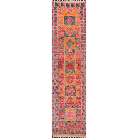 Geometric Moroccan Oriental Staircase Runner Rug Handmade Wool Carpet - 2'5" x 12'8"