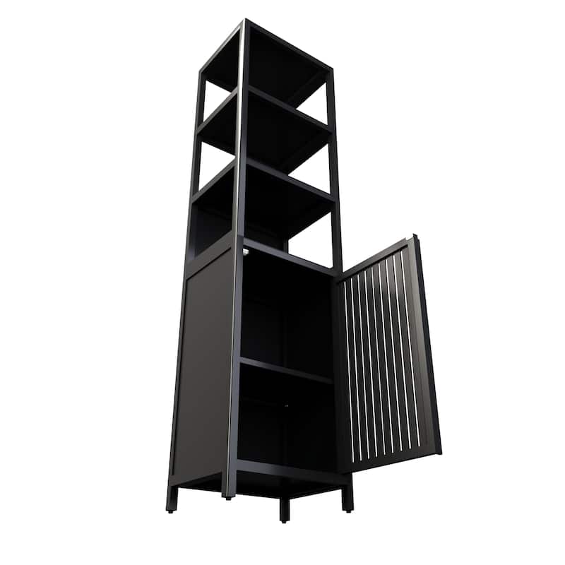 BLACK Storage Tall Slim Cabinet with Shutter Door and 3 Tier Shelves, Freestanding Linen Tower Cabinet for Living Room,