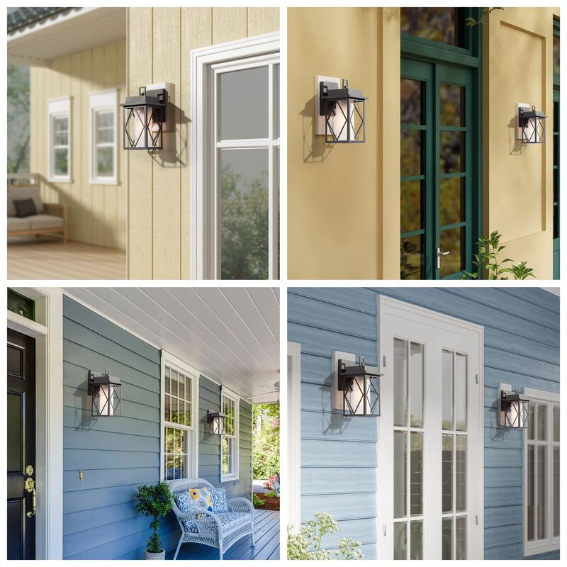 Aary Modern Black Farmhouse Indoor/Outdoor Lantern LED Patio Wall Lantern Wall Sconce Frosted Cylinder Glass - W6"*H10.8" *E6.8"