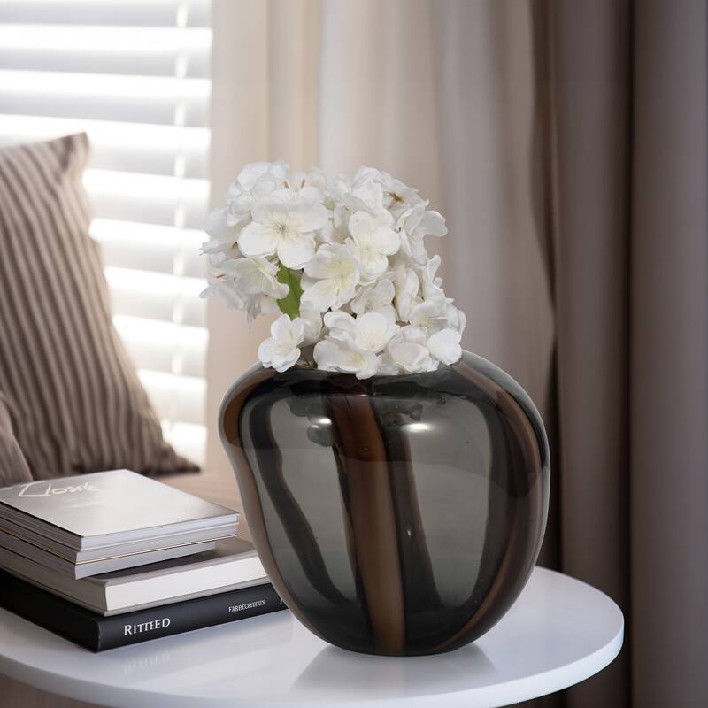 Glass Modern Striped Decorative Vase - Brown - Brown - 9" x 8.5" x 7"