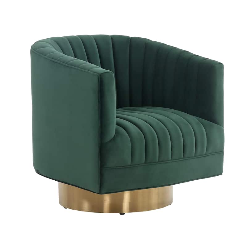 SAFAVIEH Couture Matejka Swivel Channel Tufted Barrel Chair - 28" W x 31" L x 30" H - 28Wx31Dx30H