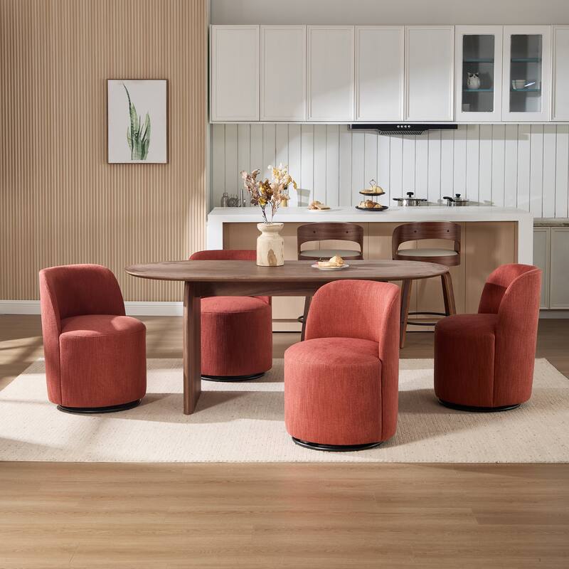 Set Of 1 Upholstered Barrel Chair, Mid Century Modern Round Linen Dining Chair, 360 Degree Swivel Side Chair for Dining Room