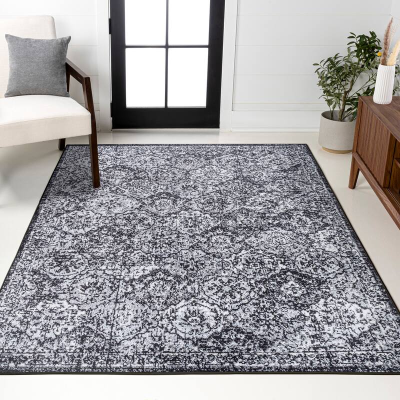JONATHAN Y Minori Persian Boho Vintage Trellis Area Rug - 2 X 8 - Black/Ivory