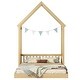 preview thumbnail 7 of 8, Natural Full Size Pine Wood Roof-framed Headboard Floor Bed with Headboard Guardrails, without Slats